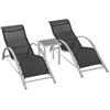 Outsunny Lot de 2 bains de soleil design contemporain avec table basse gris