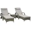 Outsunny Lot de 2 bains de soleil grand confort table basse verre résine gris