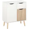 HOMCOM Rangement style scandinave 2 portes tiroir pin blanc effet chêne clair