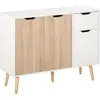 HOMCOM Buffet design scandinave 3 portes tiroir pin blanc aspect chêne clair