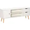 Meuble TV - HOMCOM - Style scandinave - Placard, niches et tiroirs - Blanc et bois pin