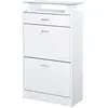 HOMCOM Armoire à chaussures organisateur 2 portes abattantes 2 compartiments, tiroir, étagère verre panneaux particules blanc