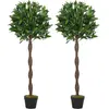 Outsunny Lot de 2 lauriers boules artificiels H.1,20H m pot inclus noir vert