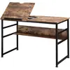Homcom Bureau industriel plateau relevable étagère aspect bois métal noir
