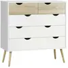 Commode 5 tiroirs Design scandinave HOMCOM - Blanc Aspect chêne Clair
