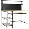 HOMCOM Bureau informatique 4 étagères panneau noir métal aspect chêne clair