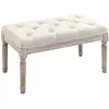 HOMCOM Tabouret repose-pied capitonné style classique - bois d'hévéa sculpté, patiné - revêtement aspect lin beige 80x40x41cm Beige