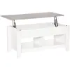 HOMCOM Table basse rectangulaire plateau relevable 2 niches et coffre panneaux particules blanc aspect marbre