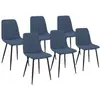 ID MARKET Lot de 6 chaises mira en tissu bleu pour salle à manger