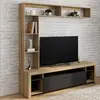 ID Market Ensemble meuble TV et étagères 170 cm MALO bois et placard noir