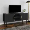 IDMARKET Meuble TV 110 cm MARCEL noir 2 portes effet lattes