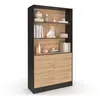 Etagère bibliothèque 3 niveaux XXL 1 placard noir et effet bois 190 cm