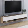 IDMARKET Meuble tv 180 cm suspendu elio 2 portes avec étagère bois et blanc