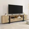 Meuble tv 200 cm phoenix 2 portes 2 tiroirs bois et noir