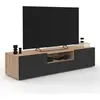 IDMARKET Meuble TV 140 cm ELI bois façon hêtre portes noires