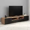 Meuble TV 180 cm ELI bois façon hêtre portes noires