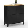 Buffet d'appoint casier 70 cm ester 4 portes en métal noir plateau boi...