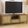 IDMarket Meuble Tv 140 Cm Vintage Hanae 3 Portes Effet Naturel Cannage