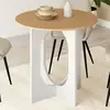 Table à manger fixe ronde 4 personnes pied arc blanc et bois 80 cm