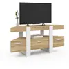 Meuble tv 110 cm d'angle phoenix avec tiroir bois et blanc