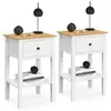 Lot de 2 tables de chevet 1 tiroir et 1 tablette blanc et plateau bois