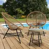 IDMARKET Salon de jardin izmir table et 2 fauteuils oeuf cordage effet rotin