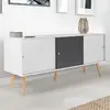 IDMARKET Buffet bas scandinave 135 cm EFFIE 3 portes bois blanc et gris