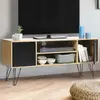 Idmarket - Meuble tv 113 cm vintage noemi pied épingle bois portes noires