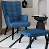 IDMARKET Fauteuil scandinave ANIA avec repose pieds velours bleu