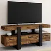 IDMARKET Meuble TV PHOENIX avec tiroirs bois effet vieilli et noir 116 cm