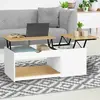 IDMARKET Table basse 2 plateaux relevables bois blanc et façon hêtre