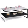 IDMARKET Table basse ALASKA double plateau effet marbre et noir pieds métal