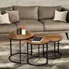 IDMARKET Lot de 3 tables basses gigognes HAWKINS rondes 30/40/45 bois foncé design industriel