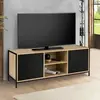 IDMARKET Meuble TV 140 cm BOSTON 2 portes noires design industriel