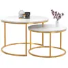 IDMARKET Lot de 2 tables basses gigognes rondes effet marbre et doré