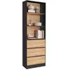 IDMARKET Etagère bibliothèque carla 3 niveaux 3 tiroirs noir et effet bois H.190 cm