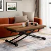 IDMARKET Table basse industrielle relevable bois foncé et noir