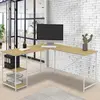 IDMARKET Bureau d'angle en bois et métal blanc en forme de L