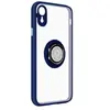 AVIZAR Coque pour iPhone XR Bi-matière Bague Métallique Support Vidéo Bleu Nuit