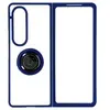 Avizar Coque pour Samsung Galaxy Z Fold 4 Bi-matière Bague Métallique Support Vidéo Bleu