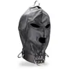 Cagoule BDSM en similicuir trois ouvertures et anneaux - Cockring peni...