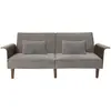 CALICOSY Canapé convertible 3 places en velours côtelé gris et bois L205 cm