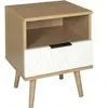 HOME DECO FACTORY Table De Chevet Sven Avec 1 Tiroir - L. 35 X H. 49 Cm - Bois Et Blanc