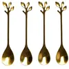 Non communiqué Lot de 4 Cuillères à Café Feuille 11cm Or