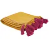 3S. x Home Jeté De Canapé Surpiqué à Pompons 130x150cm en Coton jaune