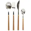 THE HOME DECO FACTORY Ménagère 16 Pièces En Inox Effet Bois