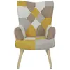AC-DÉCO Fauteuil - Fauteuil patchwork - Helsinki - Jaune - Coton / Bois - 1 place