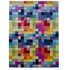 Tapis salon tufté main en laine motif géométrique, bleu 200x290
