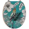 TENDANCE Abattant WC en Bois déco Jungle Fever Bleu avec Kit Fixation en Acier Inoxydable