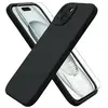 LITTLE BOUTIK Coque Pour iPhone 15 Plus Silicone Noir + Verre Trempe